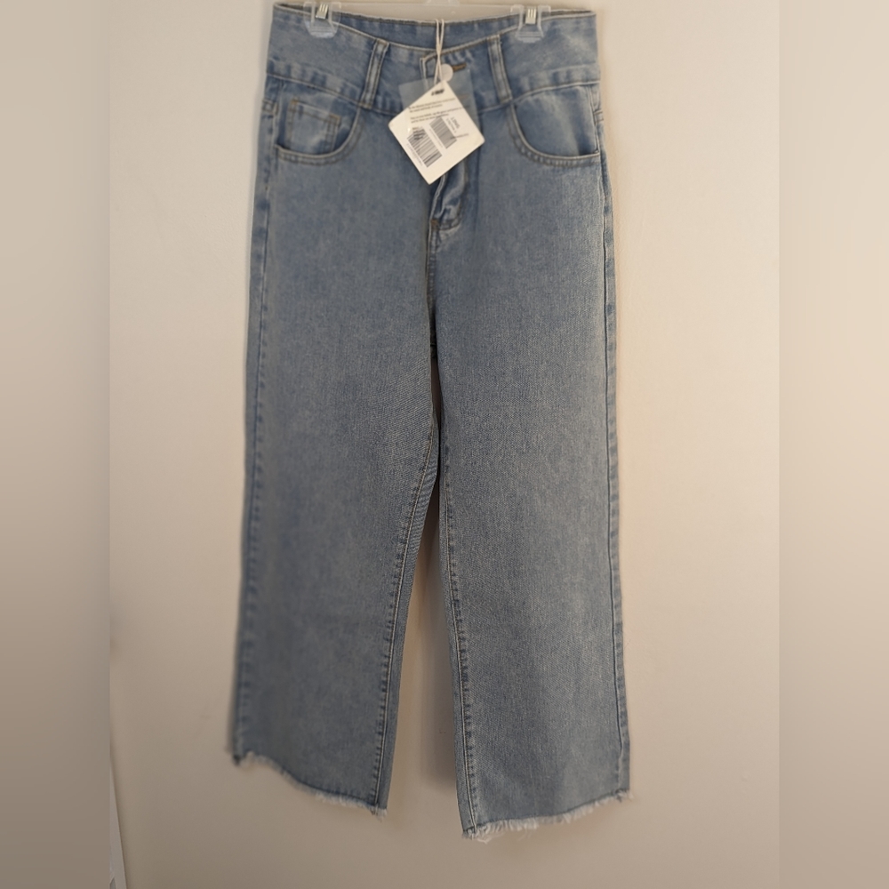 J. ING High Rise Wide Leg Frayed Jeans